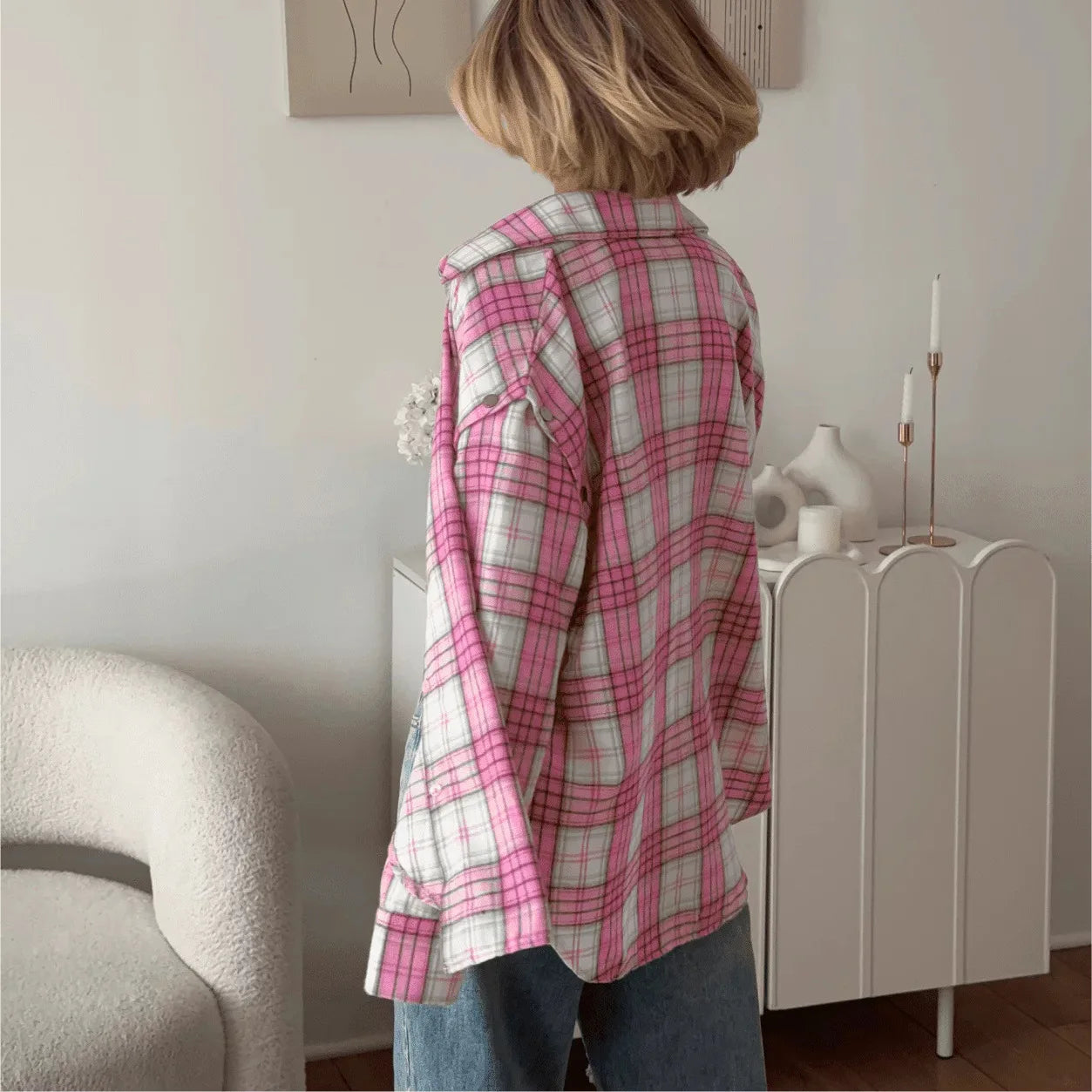 Pink & White Plaid Shirt - Festigal
