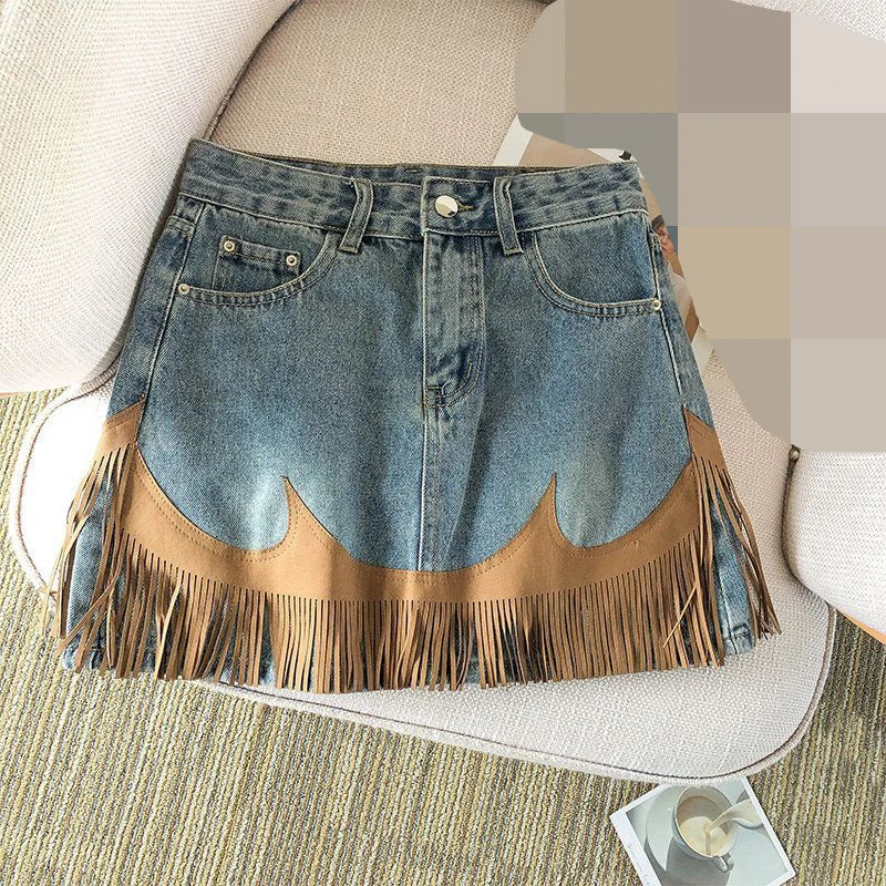 Western Denim Tassel Skirt - Festigal