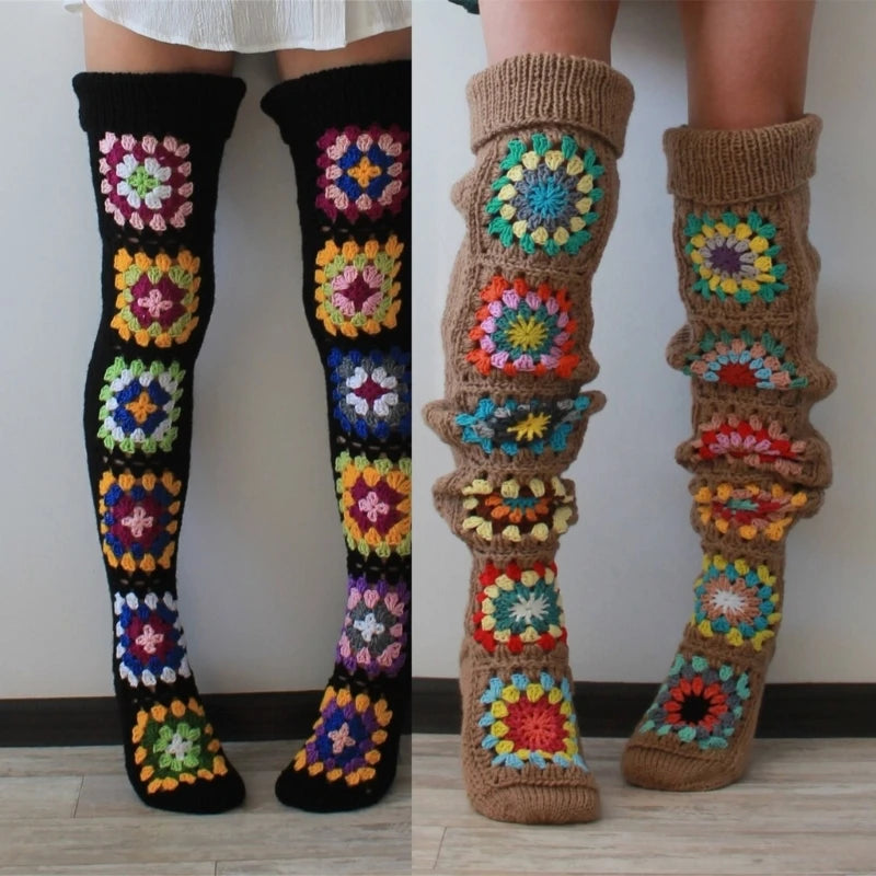 Granny Square Thigh High Socks - Festigal