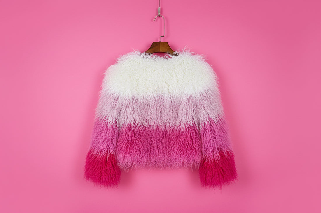 Rainbow Striped Shaggy Faux Fur Coat