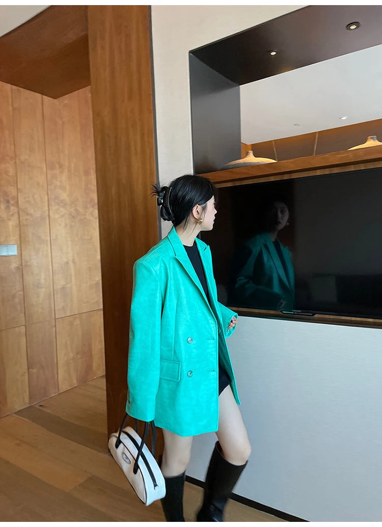 Crocodile Faux Leather Blazer - Festigal