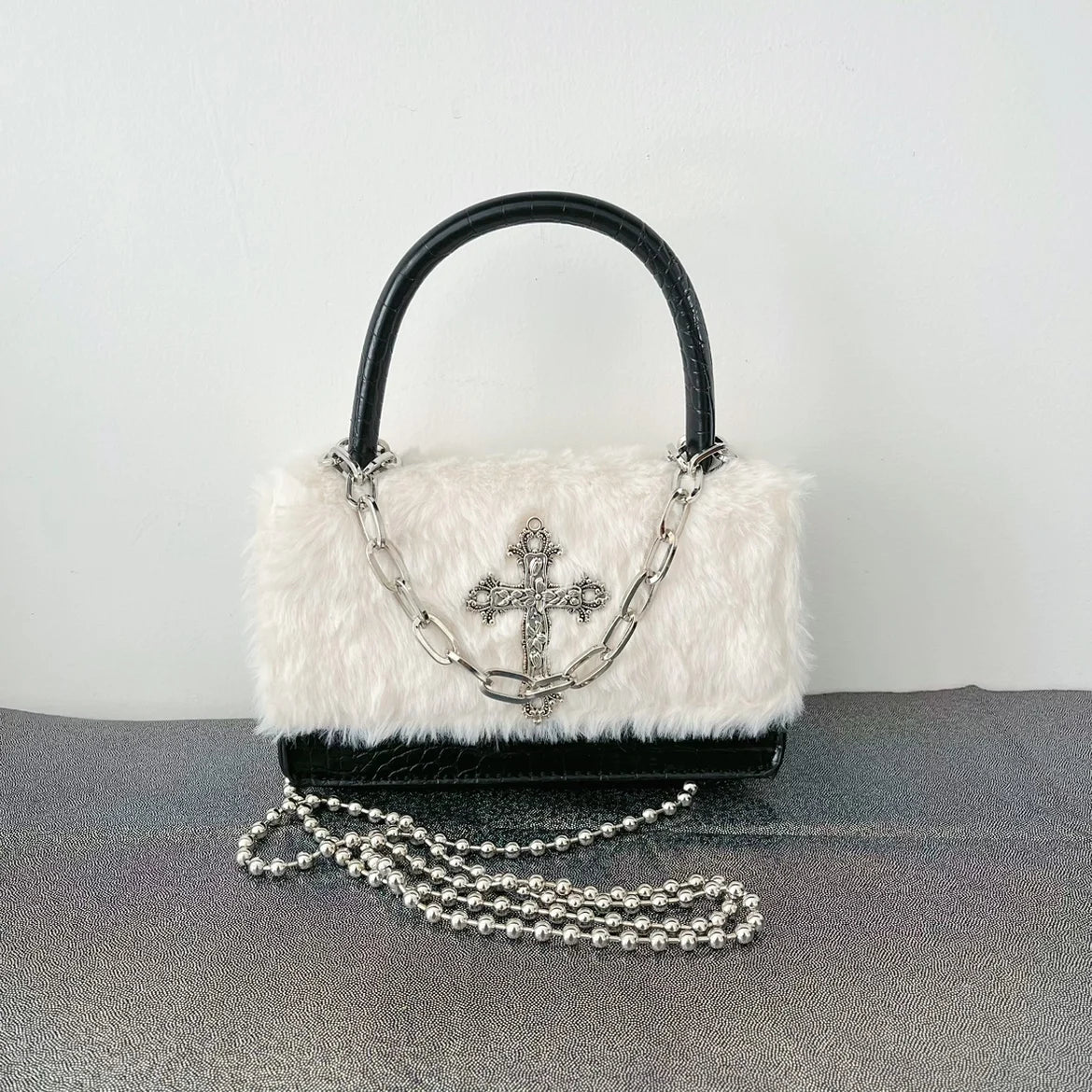 Faux Fur Gothic Crossbody Bag - Festigal