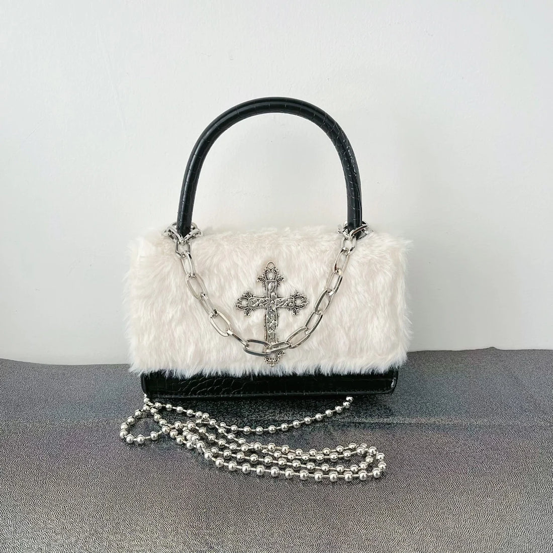 Faux Fur Gothic Crossbody Bag - Festigal