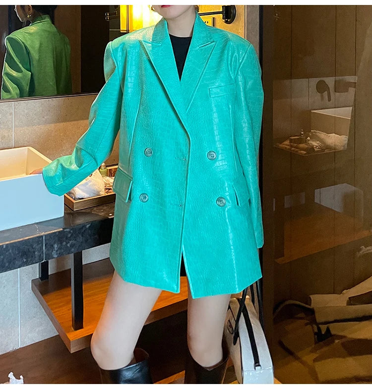 Crocodile Faux Leather Blazer - Festigal