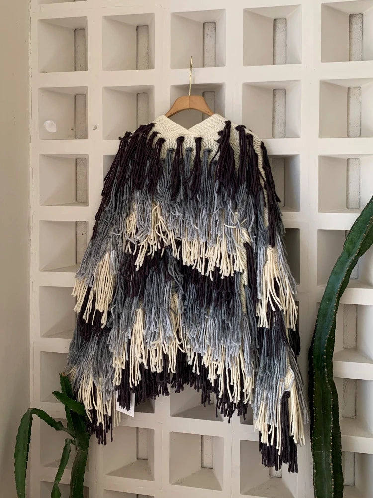 Gradient Tassel Knitted Cardigan - Festigal
