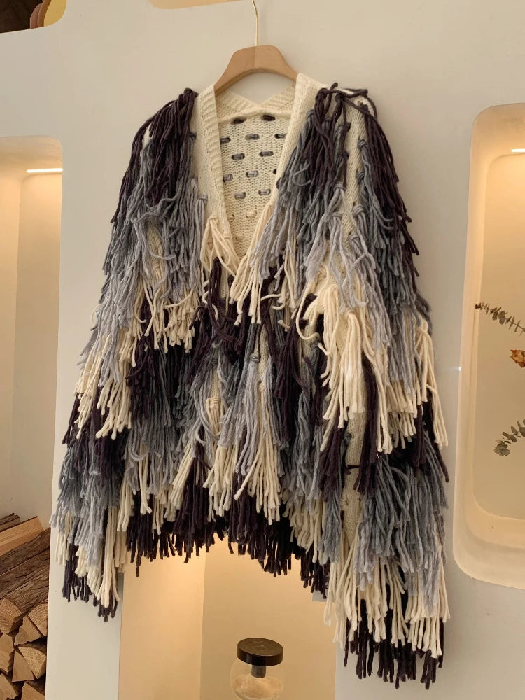 Gradient Tassel Knitted Cardigan - Festigal