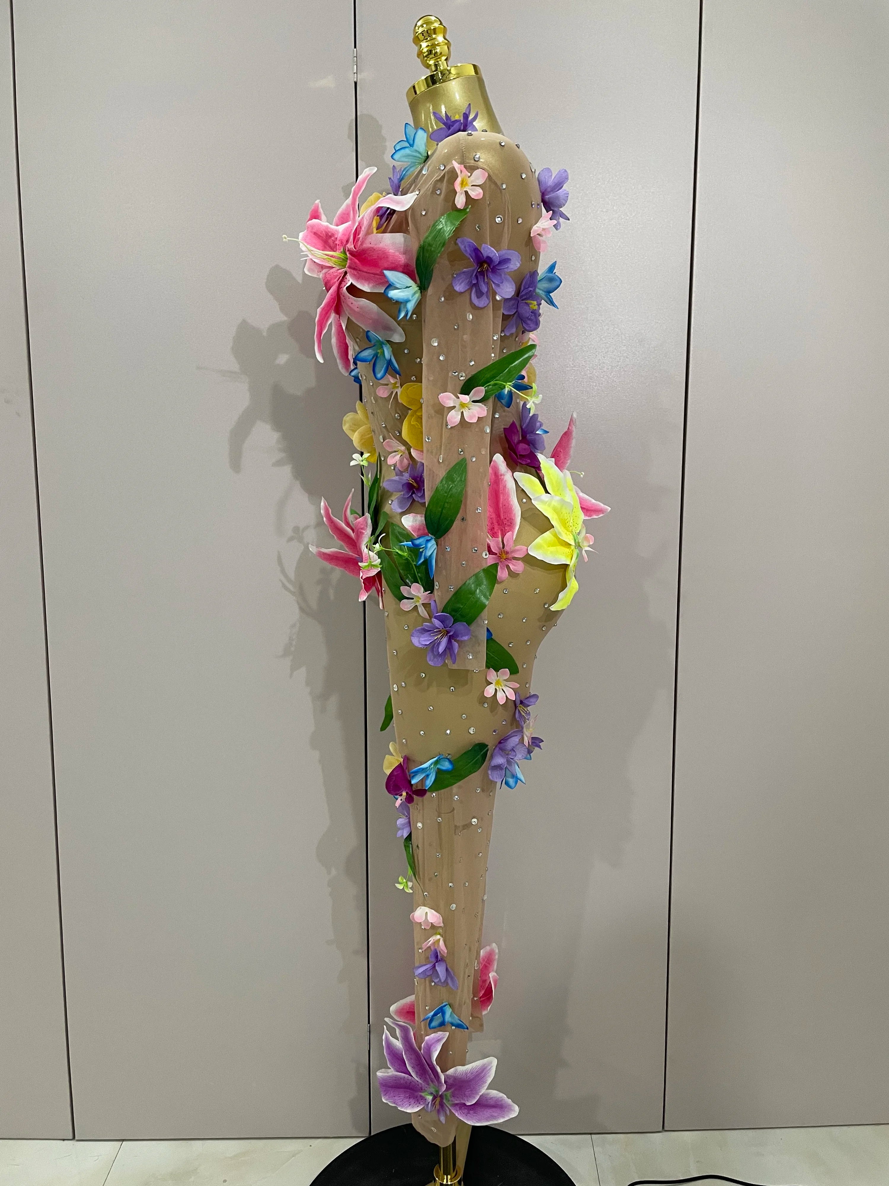 Flower Mesh Rhinestone Jumpsuit