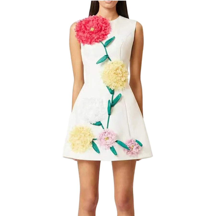 A-Line Flower Applique Dress - Festigal