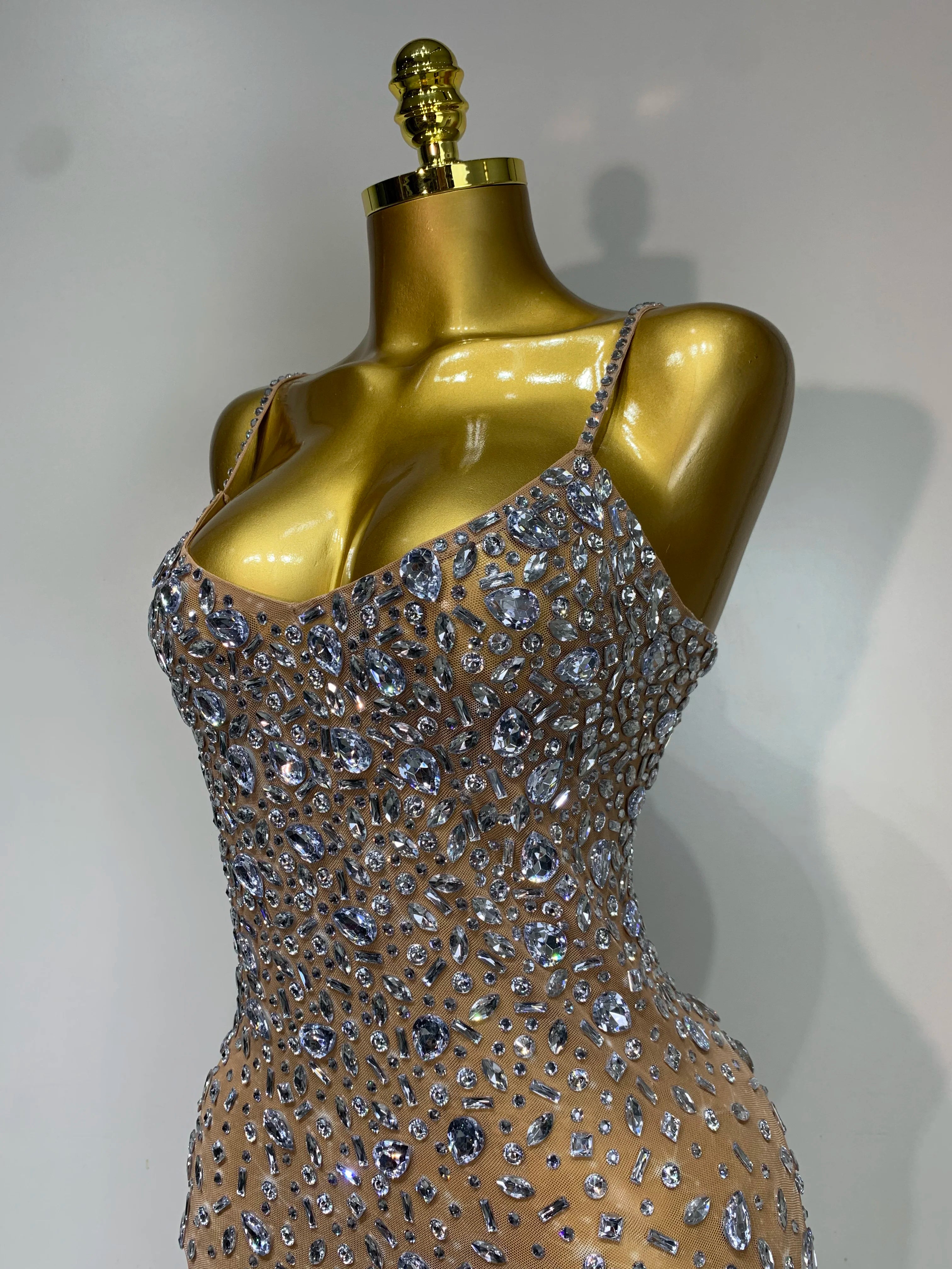 Rhinestone Mesh Maxi Dress