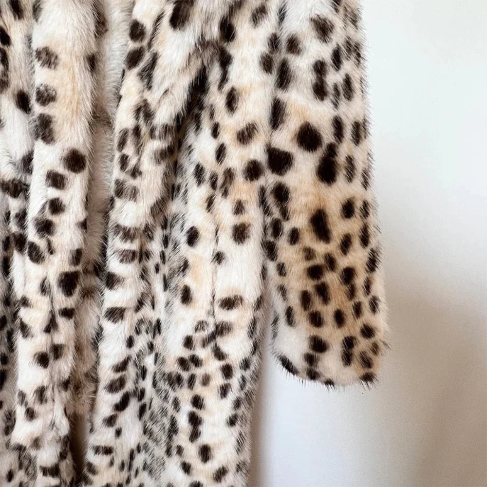 Snow Leopard Style Faux Fur Coat - Festigal