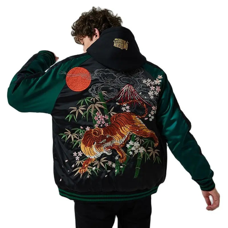Men's Satin Embroidered Tiger Bomber Jacket - Festigal