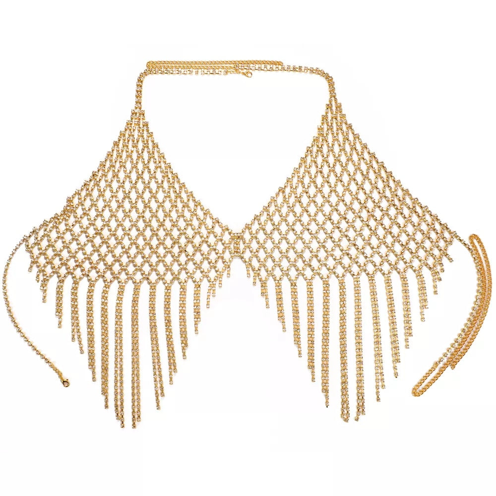 Rhinestone Tassel Harness Style Bralette Crop Top - Festigal