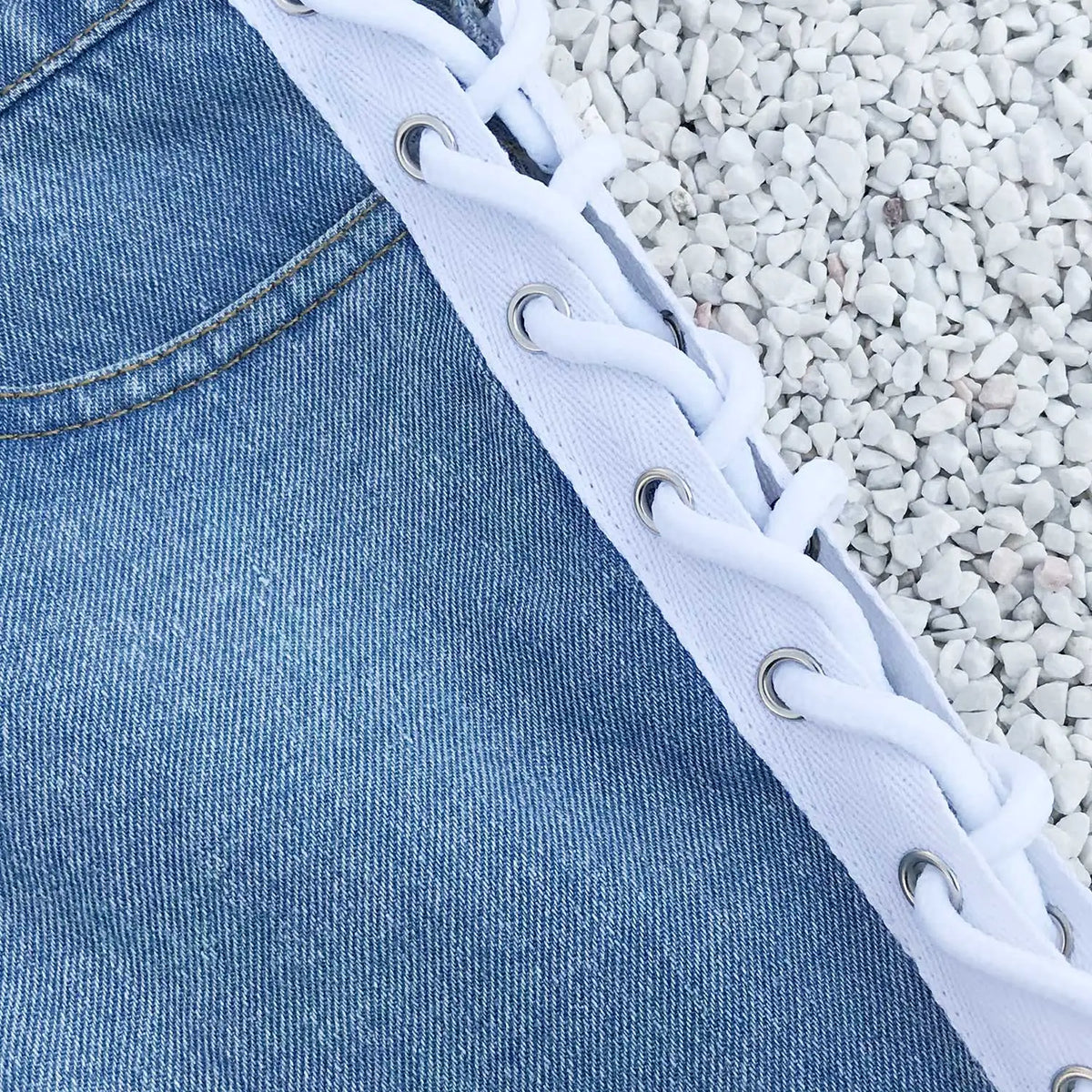 Lace Up Denim Shorts - Festigal