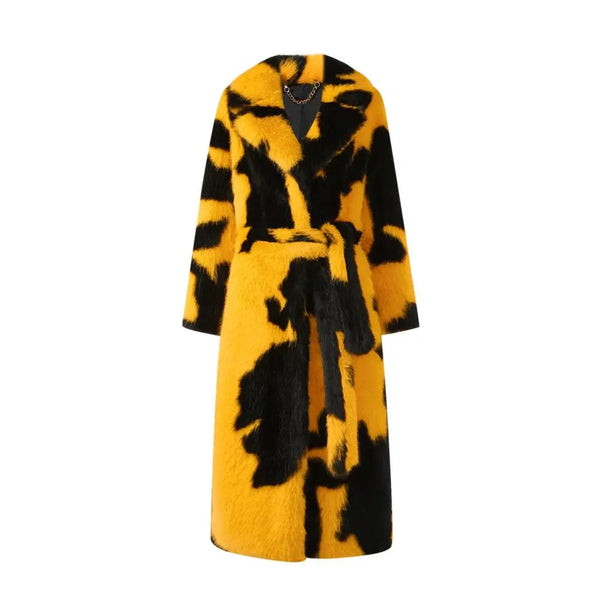Faux Mink Fur Contrast Coat - Festigal