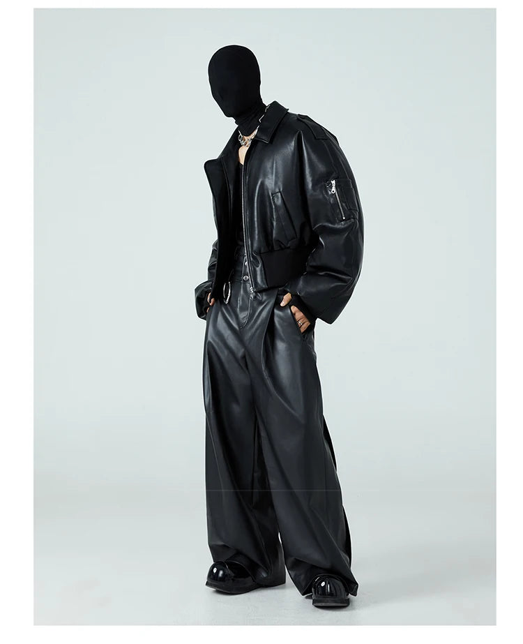 Black Faux Leather Bomber Jacket - Festigal