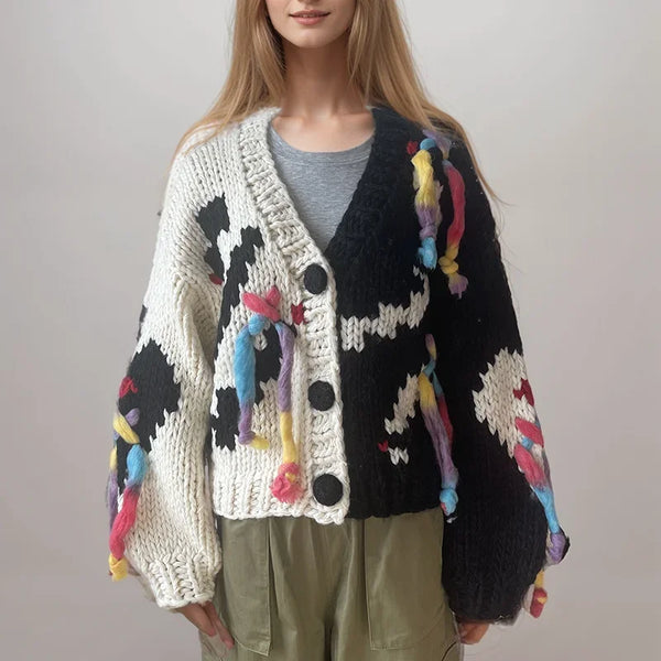 Monochrome Chunky Knit Cardigan - Festigal