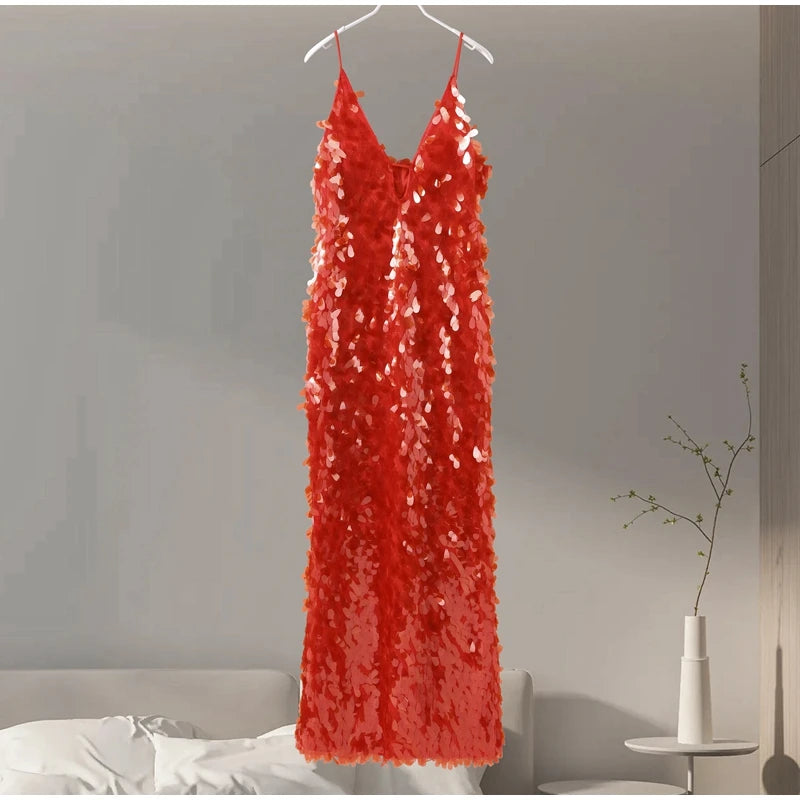 Red Sequin Maxi Dress - Festigal