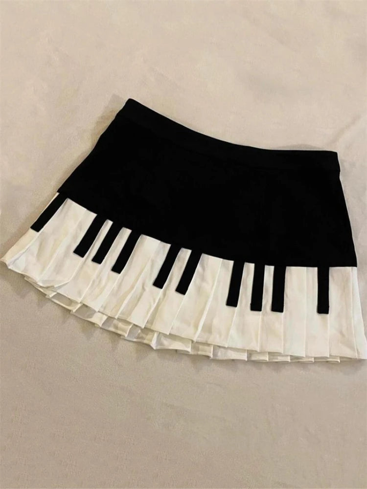 Piano Pleated Mini Skirt for Music Lovers - Festigal Fashion