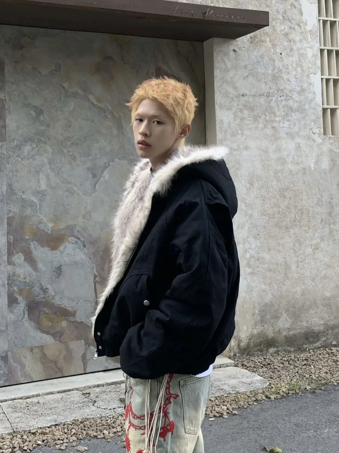 Men's Faux Fur Lined Bomber Jacket - Festigal