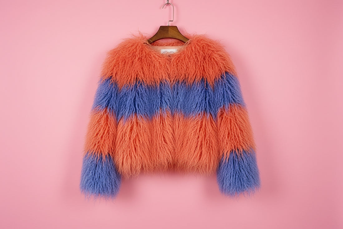 Rainbow Striped Shaggy Faux Fur Coat