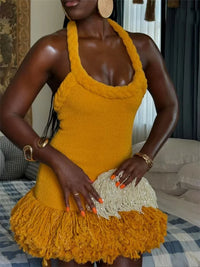 Orange Braided Fluffy Trim Dress - Festigal