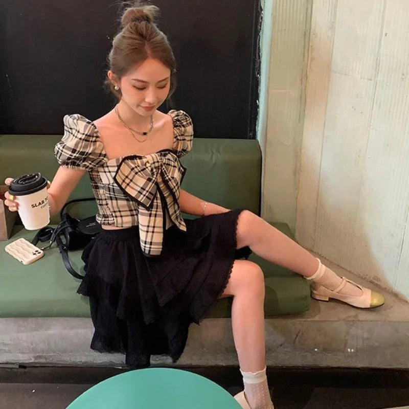 Plaid Bow Crop Top - Festigal