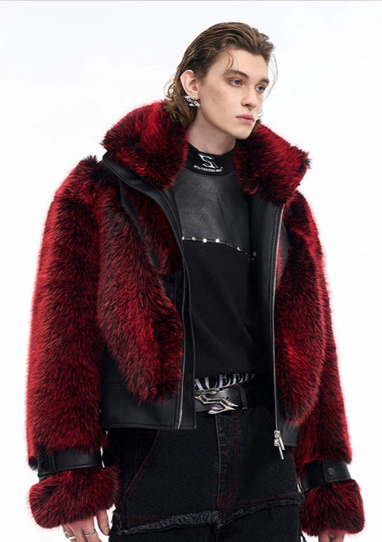 Men's Faux Fur Patchwork Coat - Festigal