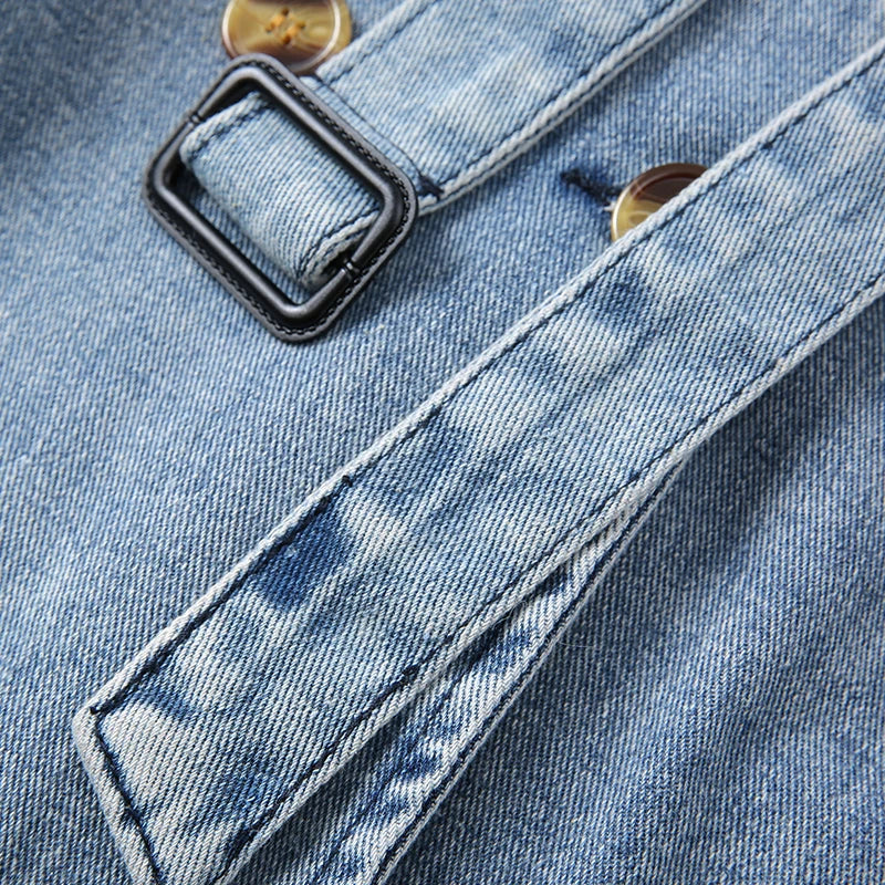 Mongolian Fur Collar Denim Trench Coat - Festigal