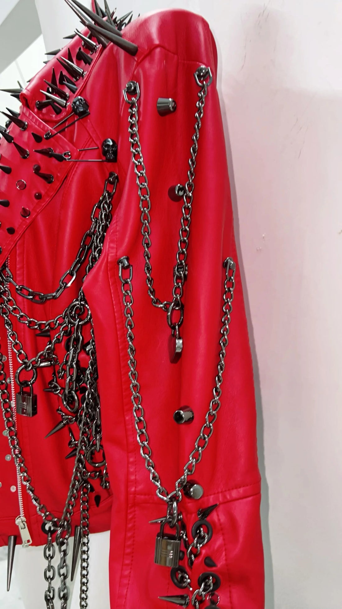 Red Faux Leather Spiked Jacket