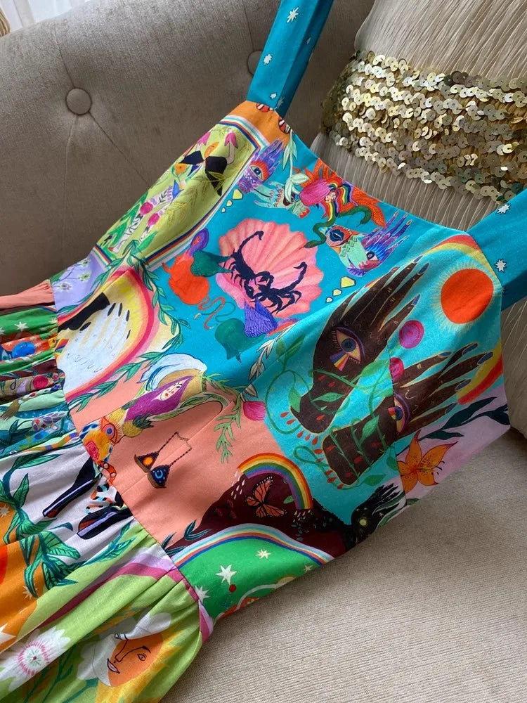 Psychedelic Abstract Ruffled Dress - Festigal