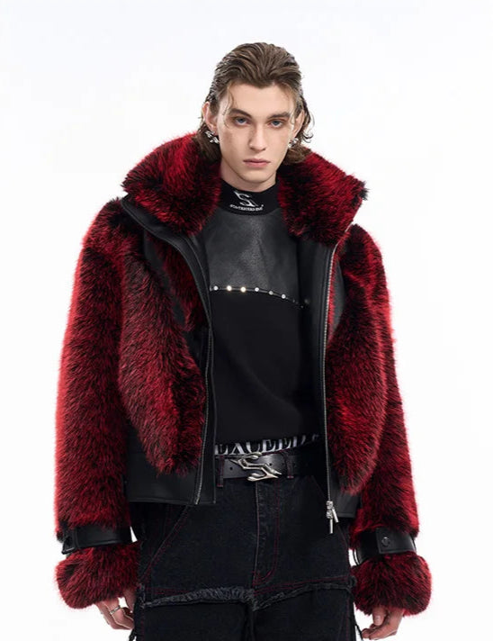 Men's Faux Fur Patchwork Coat - Festigal