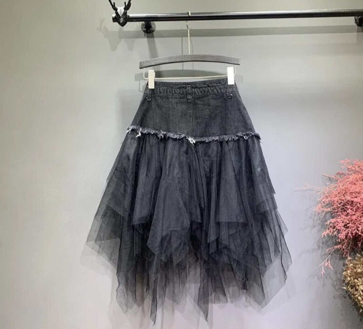 Asymmetrical Denim Jeans Tulle Skirt - Festigal