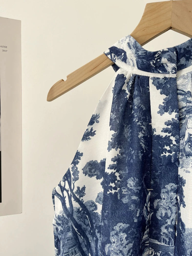 Halter-neck Landscape Midi Dress - Festigal