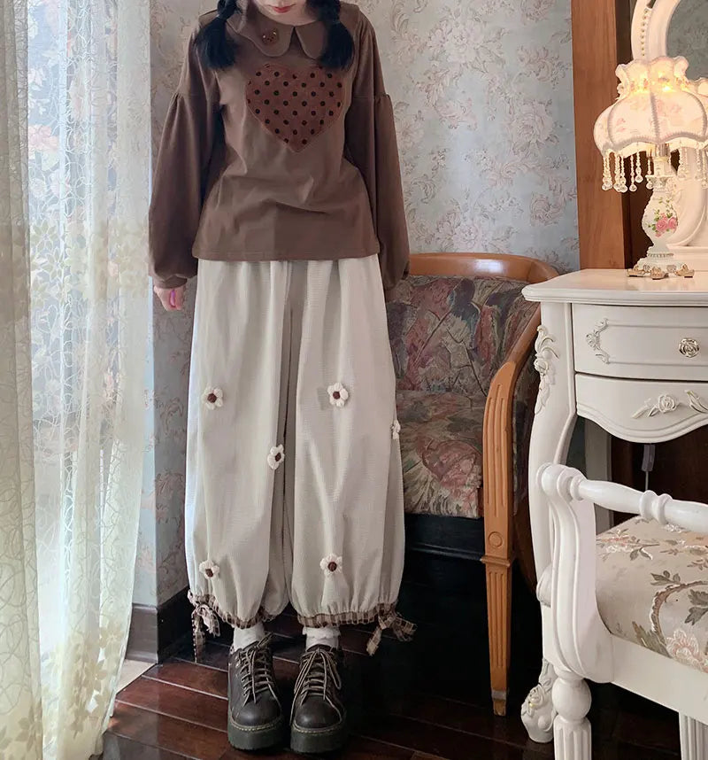 Corduroy Flower Wide Leg Pants - Festigal