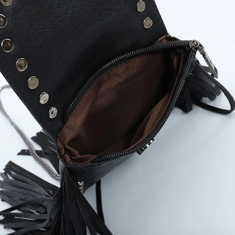 Skull Rivet Tassel Crossbody Bag - Festigal