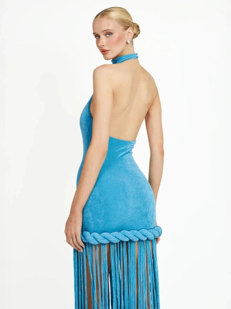 Velour Rope Tassel Maxi Dress