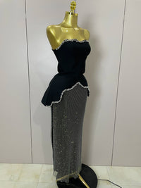 Asymmetrical Glitter Top & Maxi Skirt Set - Festigal
