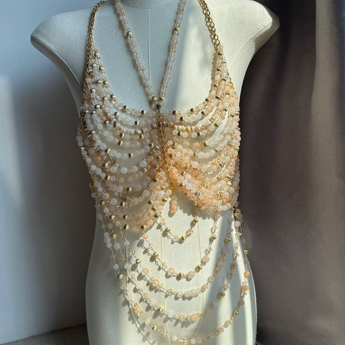Beaded Tassel Chain Halter Neck Top
