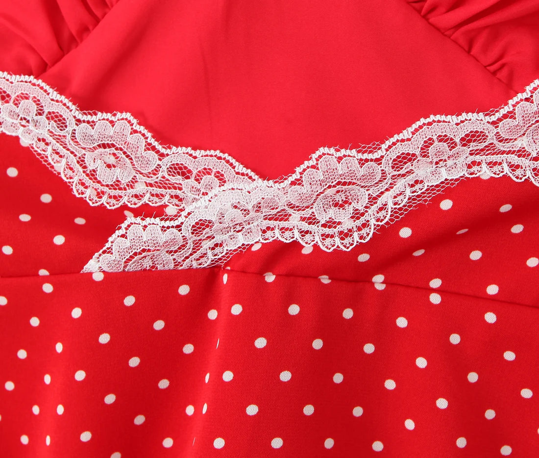 Polka Dot Lace Trim Dress - Festigal