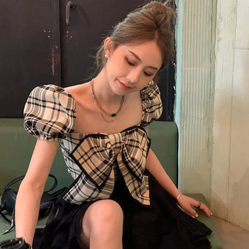 Plaid Bow Crop Top - Festigal