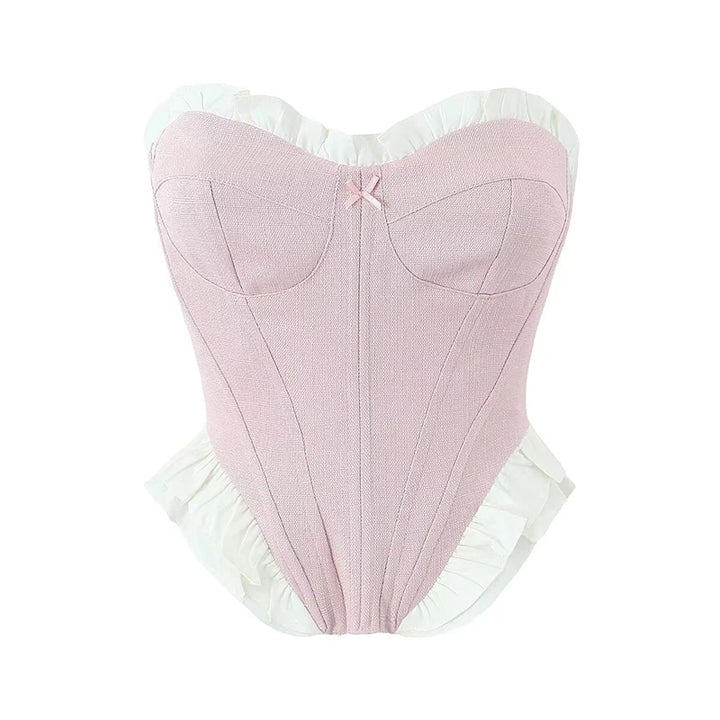 Pink Boned White Ruffle Corset - Festigal