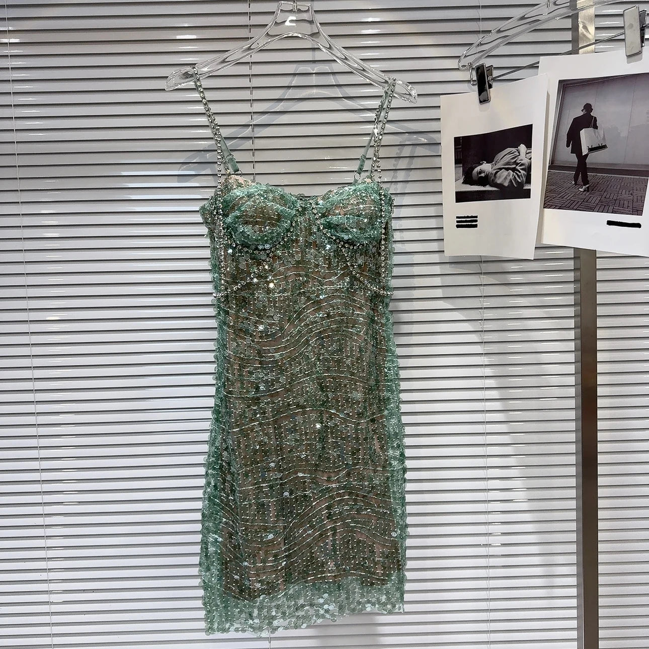 Embellished Green Bustier Dress - Festigal