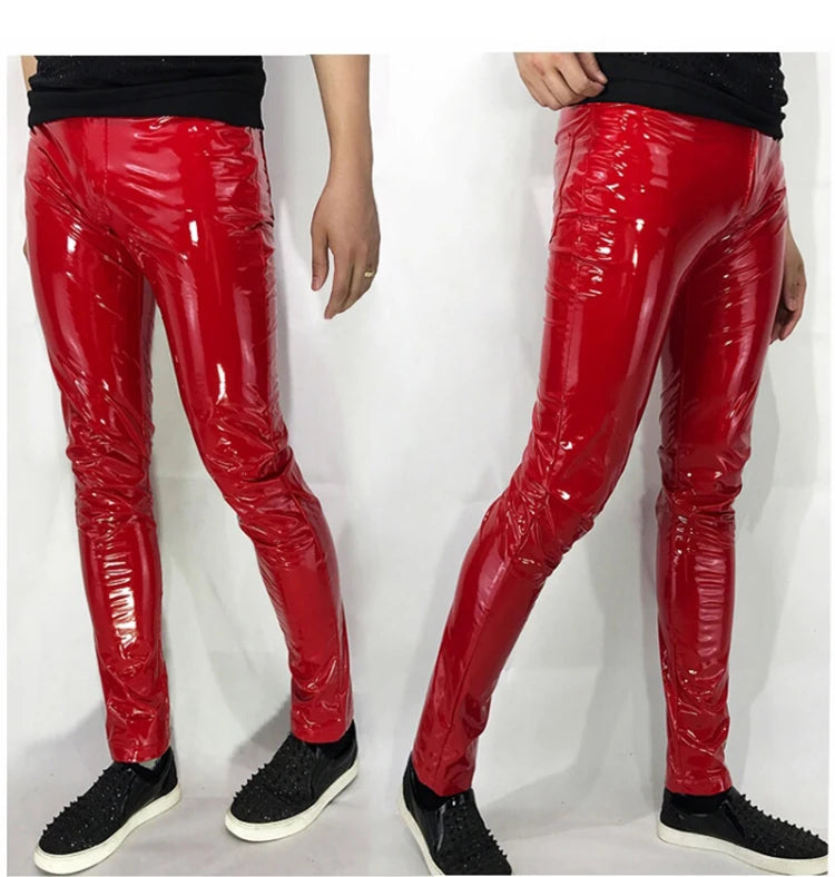 Mens Red Faux Leather Pants - Festigal