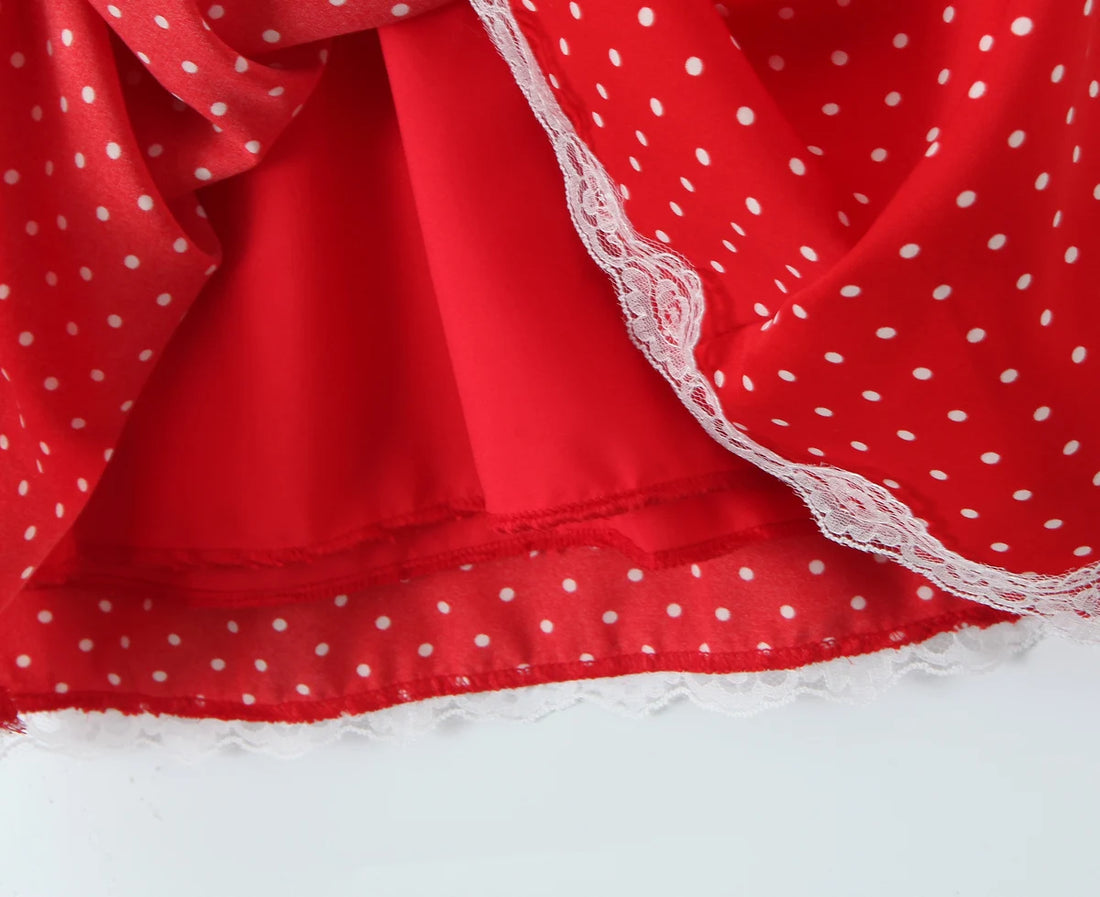 Polka Dot Lace Trim Dress - Festigal