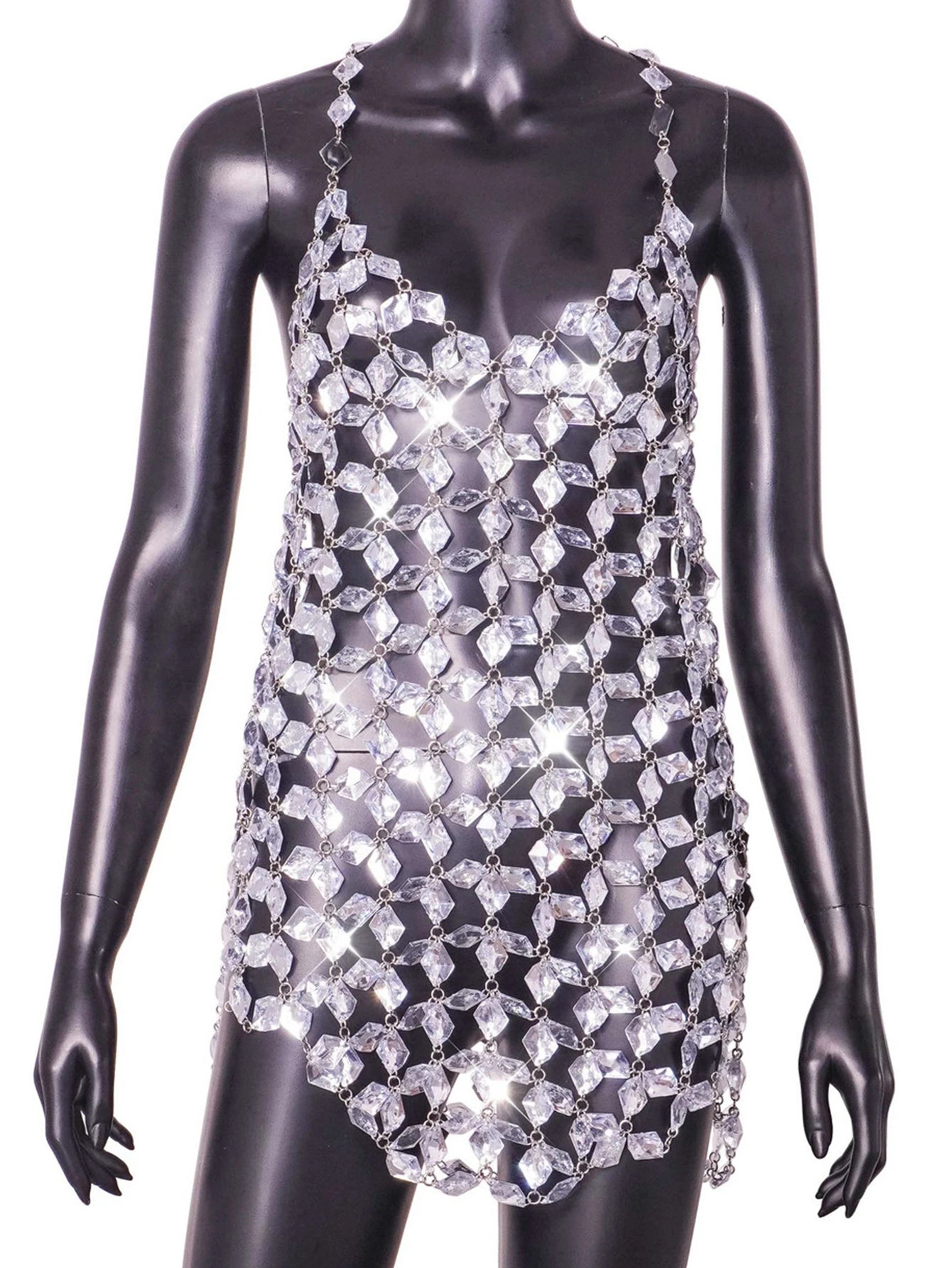 Rhinestone Hollow Out Dress - Festigal