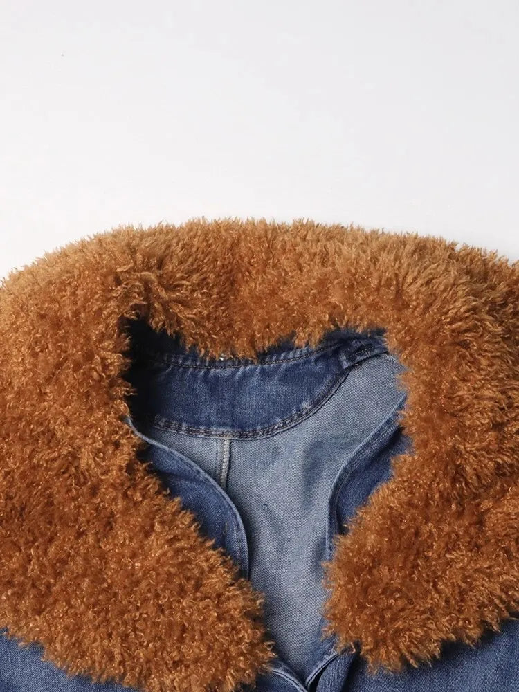 Denim & Fur Collar Trench Coat - Festigal