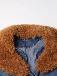 Denim & Fur Collar Trench Coat - Festigal
