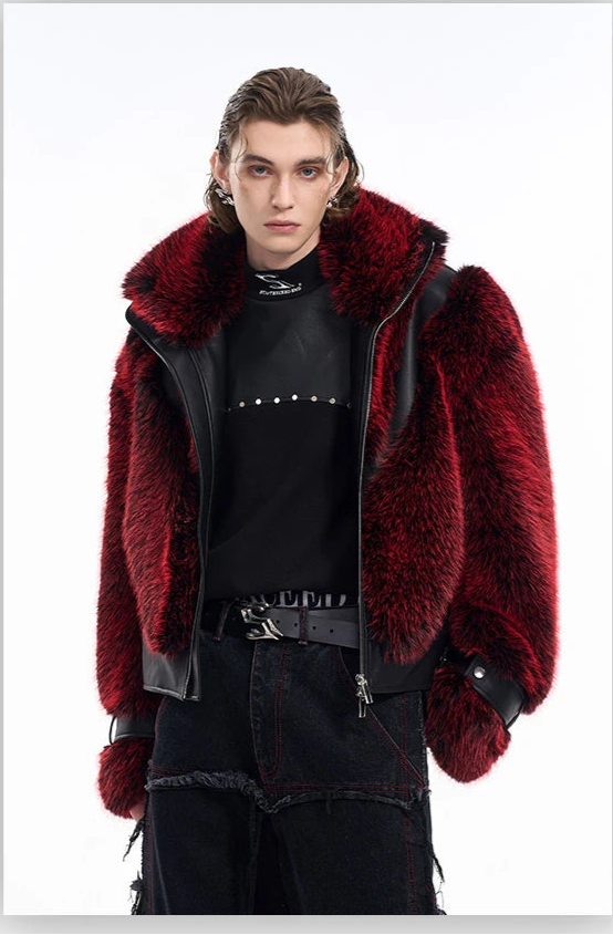Men's Faux Fur Patchwork Coat - Festigal