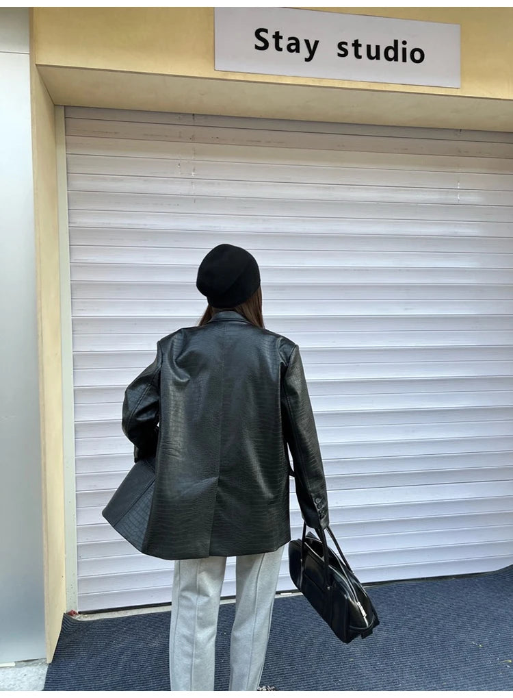 Crocodile Faux Leather Blazer - Festigal