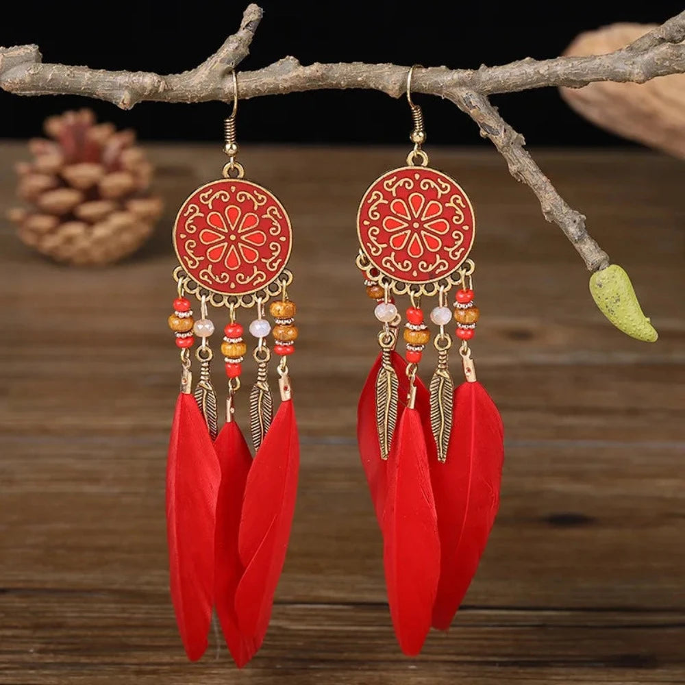 Boho Long Feather Earrings - Festigal